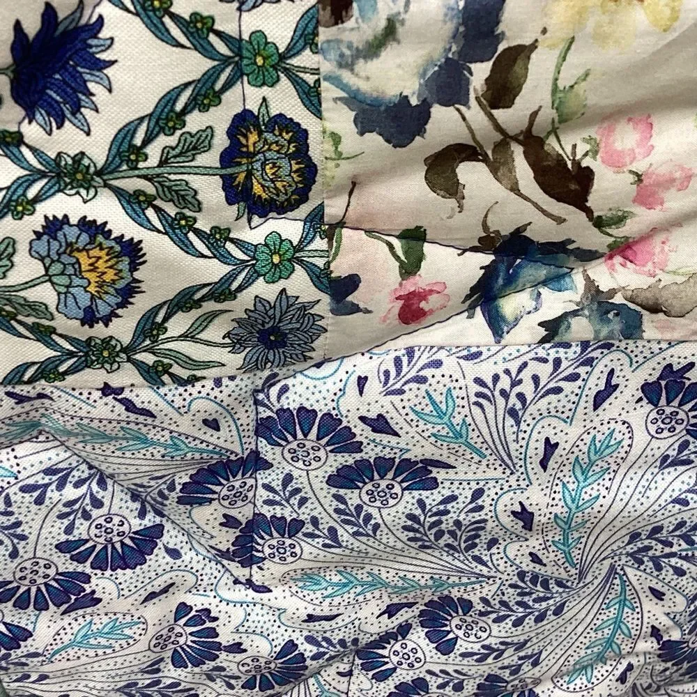 NWT. Hand Crafted Blues and Green Liberty Lawn Fabrics Garden Quilt with Stars